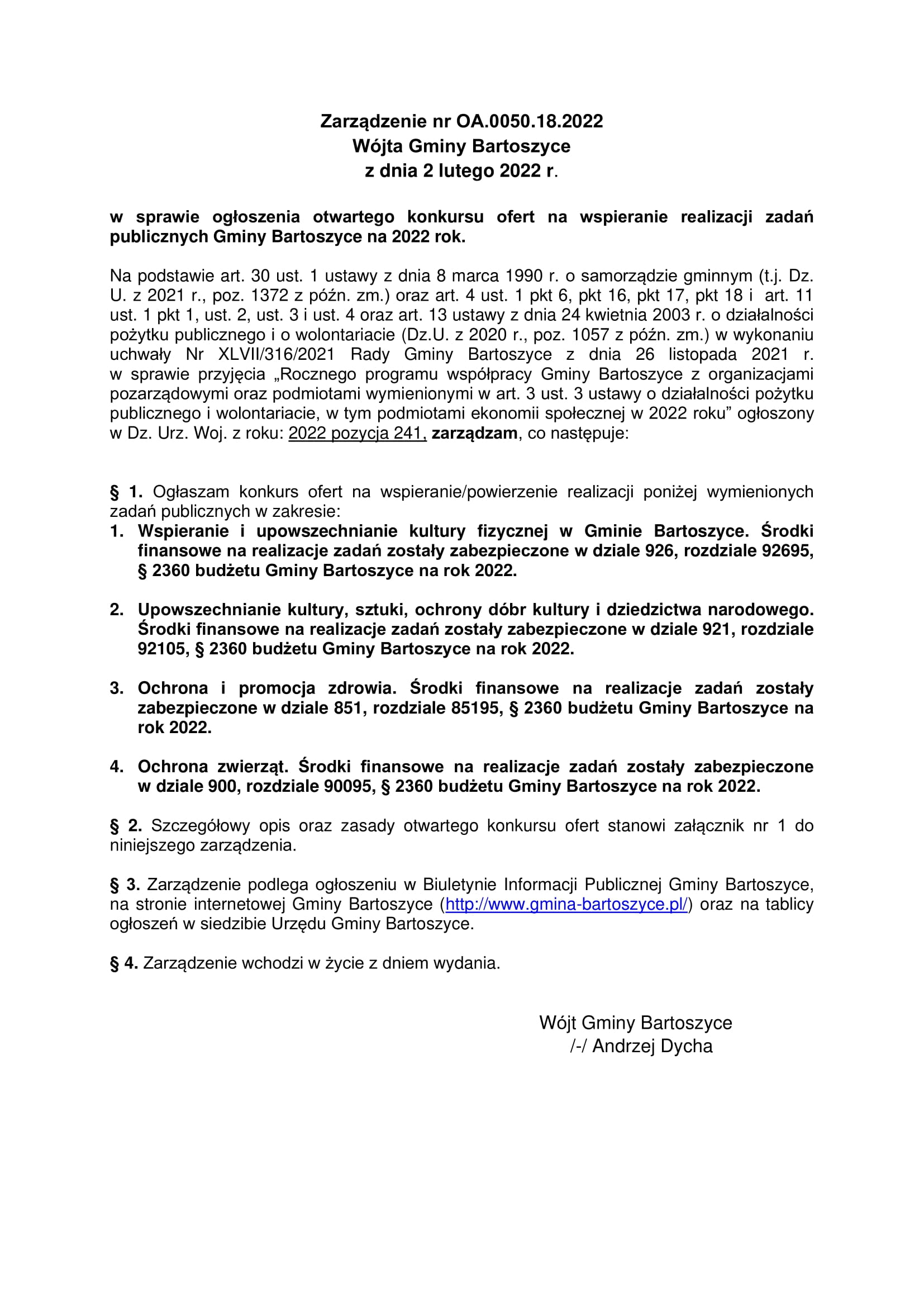 Ilustracja do informacji: Ogłoszenie otwartego konkursu ofert na wspieranie realizacji zadań publicznych Gminy Bartoszyce na 2022